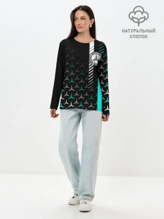 Лонгслив женский. Хлопок / МЕРСЕДЕС / AQUA BLACK GRADIENT