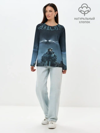 Лонгслив женский. Хлопок / Halo calligraphy