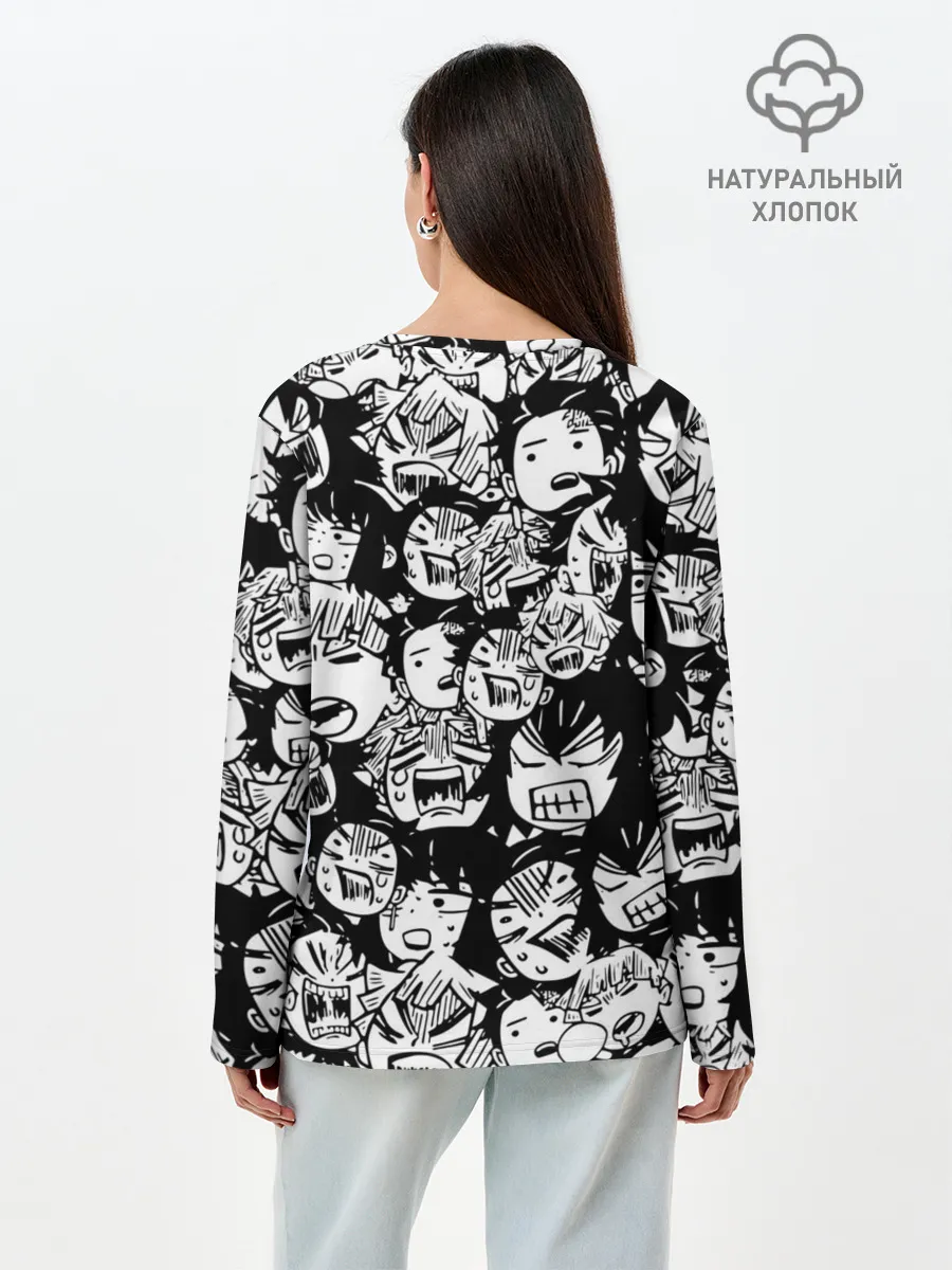Лонгслив женский. Хлопок / DEMON SLAYER / ЛИЦА / УЗОР