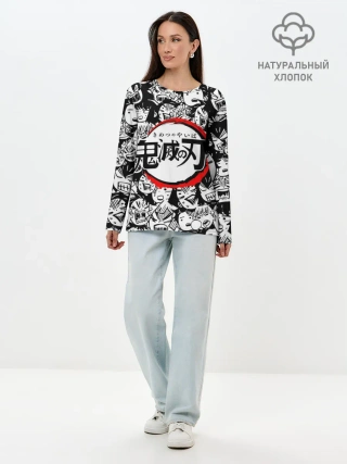 Лонгслив женский. Хлопок / DEMON SLAYER / ЛИЦА / УЗОР