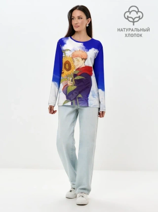 Лонгслив женский. Хлопок / Магическая битва | Подсолнухи