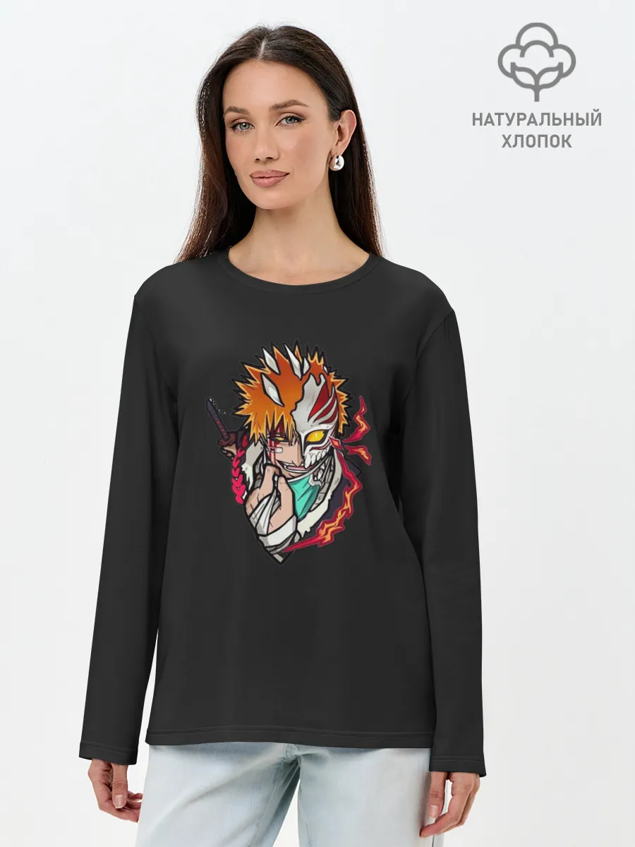 Лонгслив женский. Хлопок / Ичиго. Маска от ковида