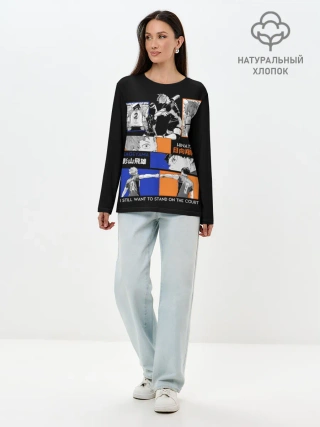 Лонгслив женский. Хлопок / Хината и Кагеяма