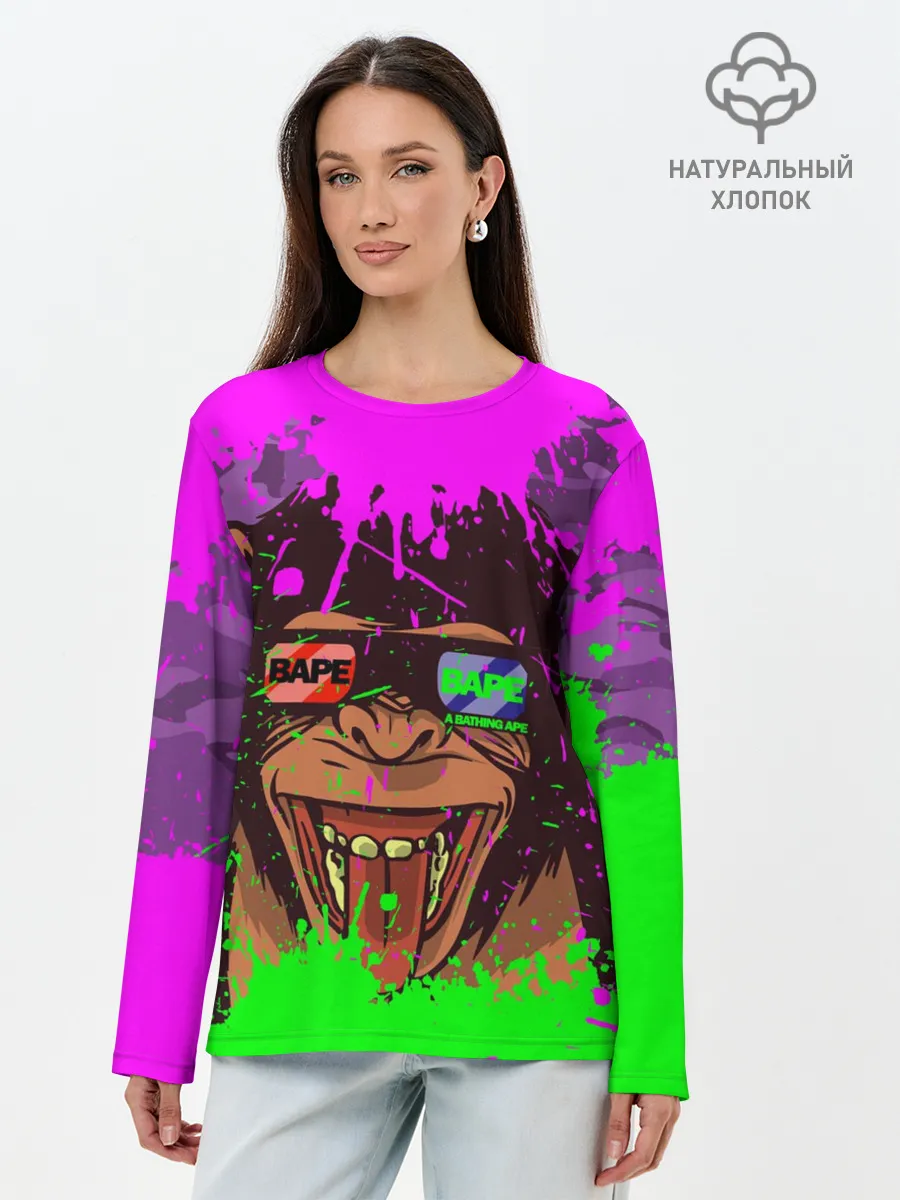 Лонгслив женский. Хлопок / 3D Neon Monkey