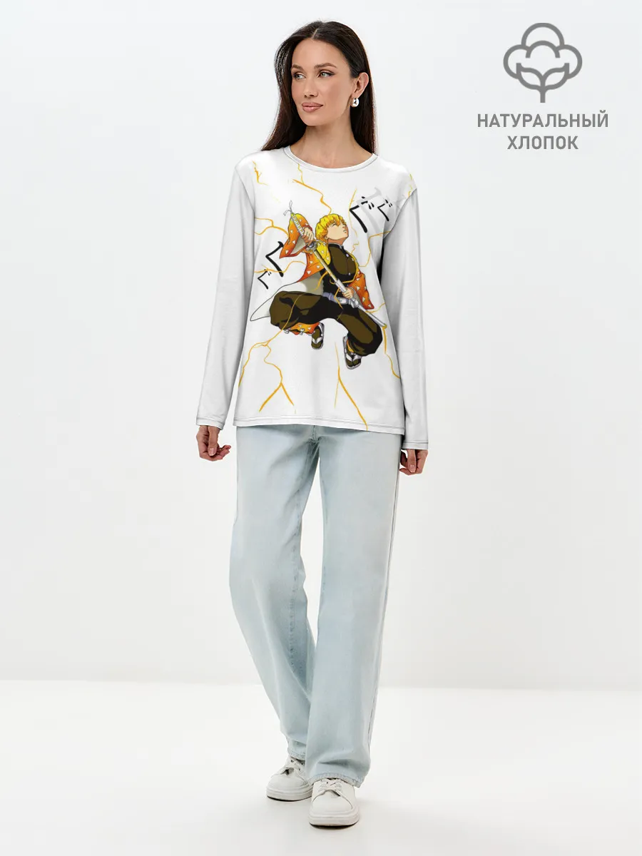 Лонгслив женский. Хлопок / Agatsuma Zenitsu Kimetsu no Yaiba