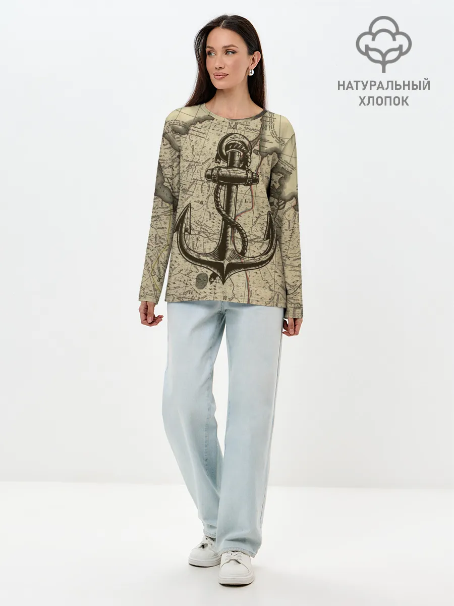 Лонгслив женский. Хлопок / Морская Карта