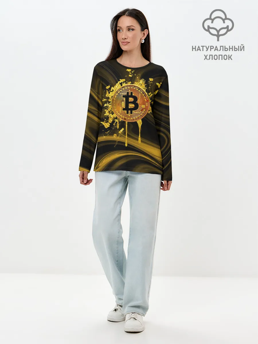 Лонгслив женский. Хлопок / Биткоин Крипта