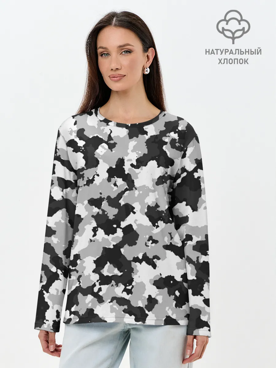 Лонгслив женский. Хлопок / Холодный камуфляж