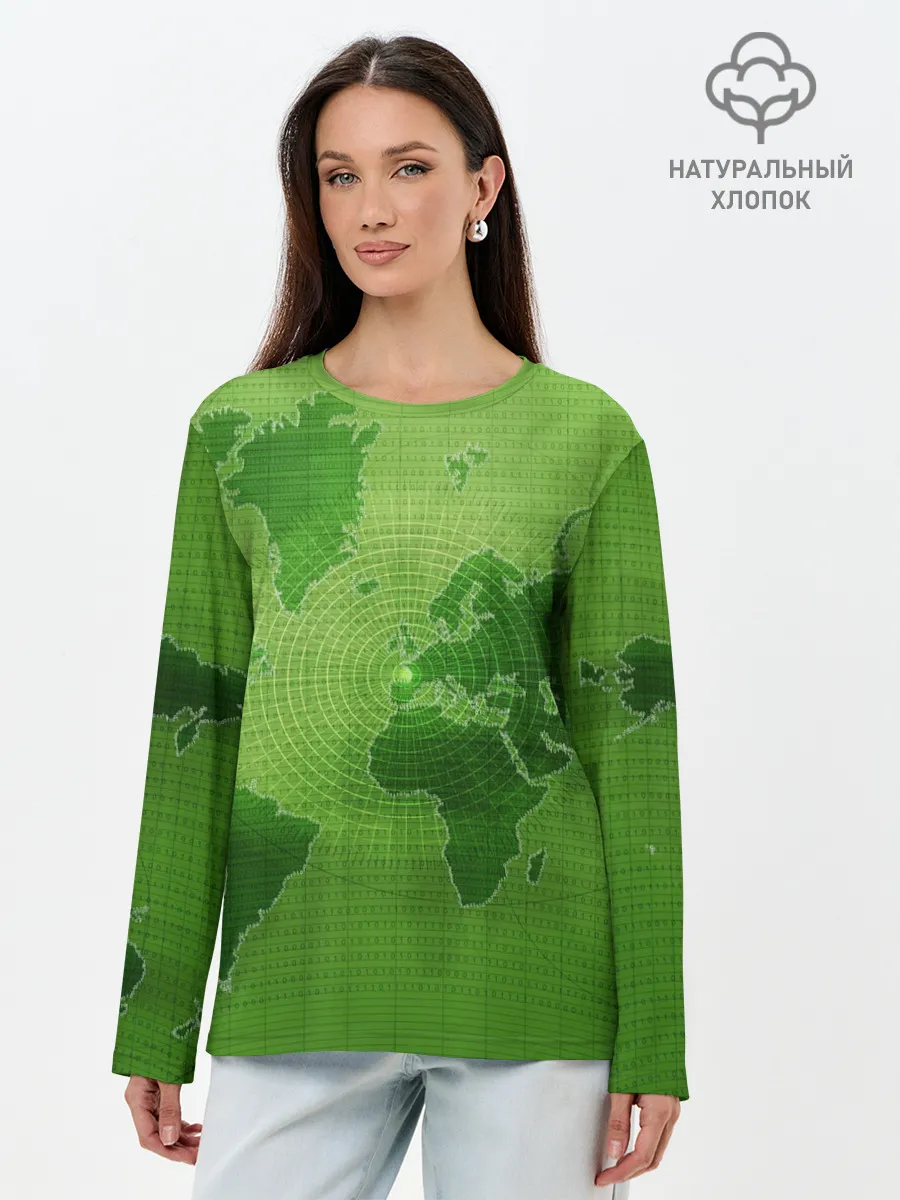 Лонгслив женский. Хлопок / Карта мира