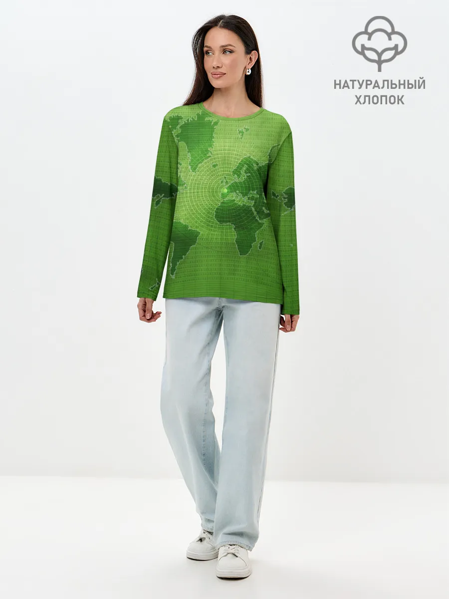 Лонгслив женский. Хлопок / Карта мира