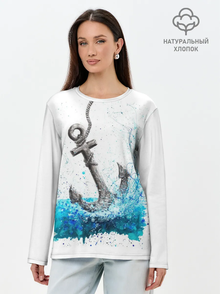 Лонгслив женский. Хлопок / Якорь На Холсте