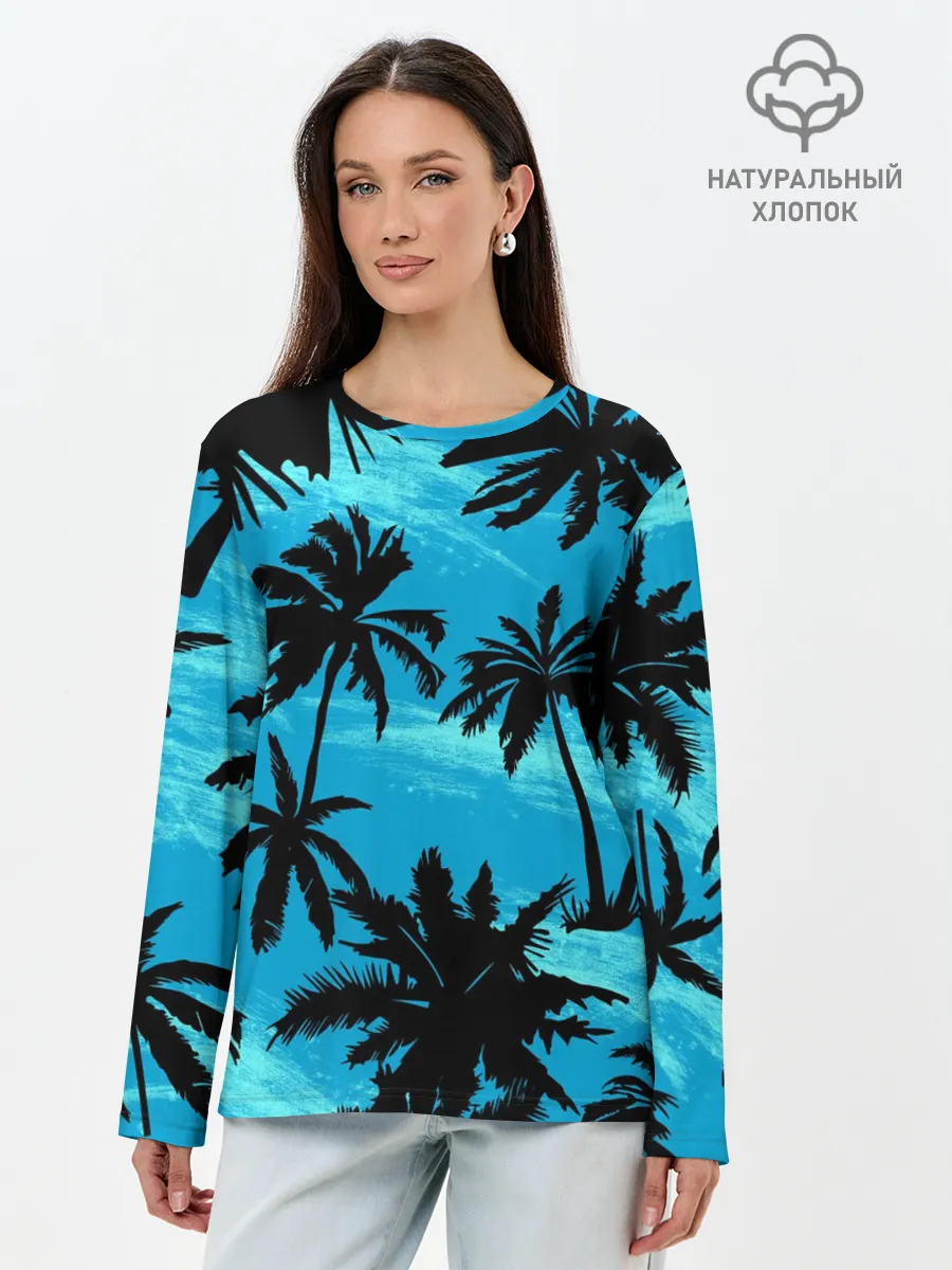 Лонгслив женский. Хлопок / Пальмы в Горизонте