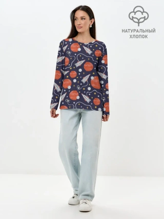 Лонгслив женский. Хлопок / Корабли, планеты и спутники