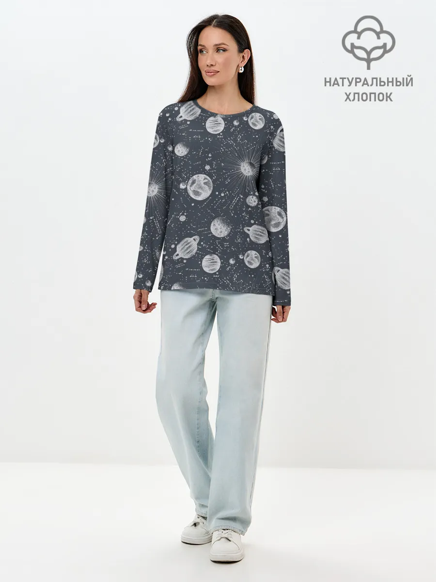 Лонгслив женский. Хлопок / Звезды, планеты и созвездия