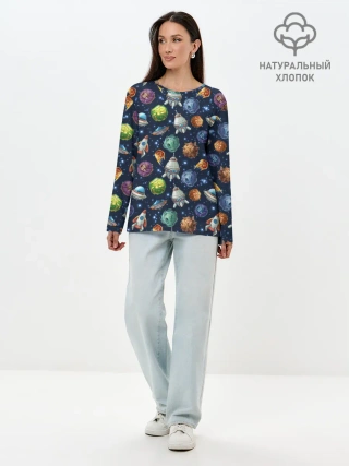 Лонгслив женский. Хлопок / Мультяшные планеты