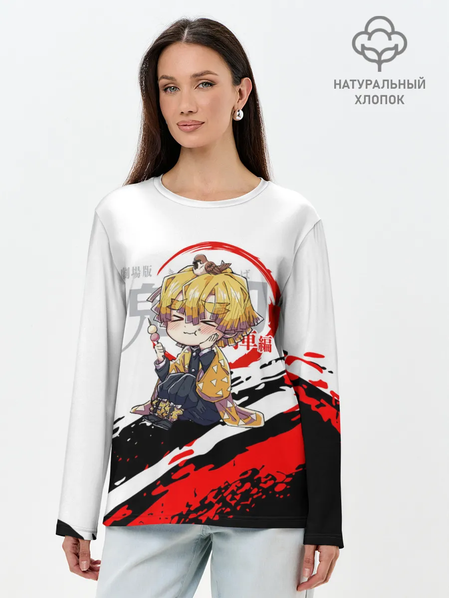 Лонгслив женский. Хлопок / Agatsuma Zenitsu Kimetsu no Yaiba