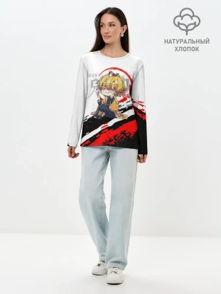 Лонгслив женский. Хлопок / Agatsuma Zenitsu Kimetsu no Yaiba