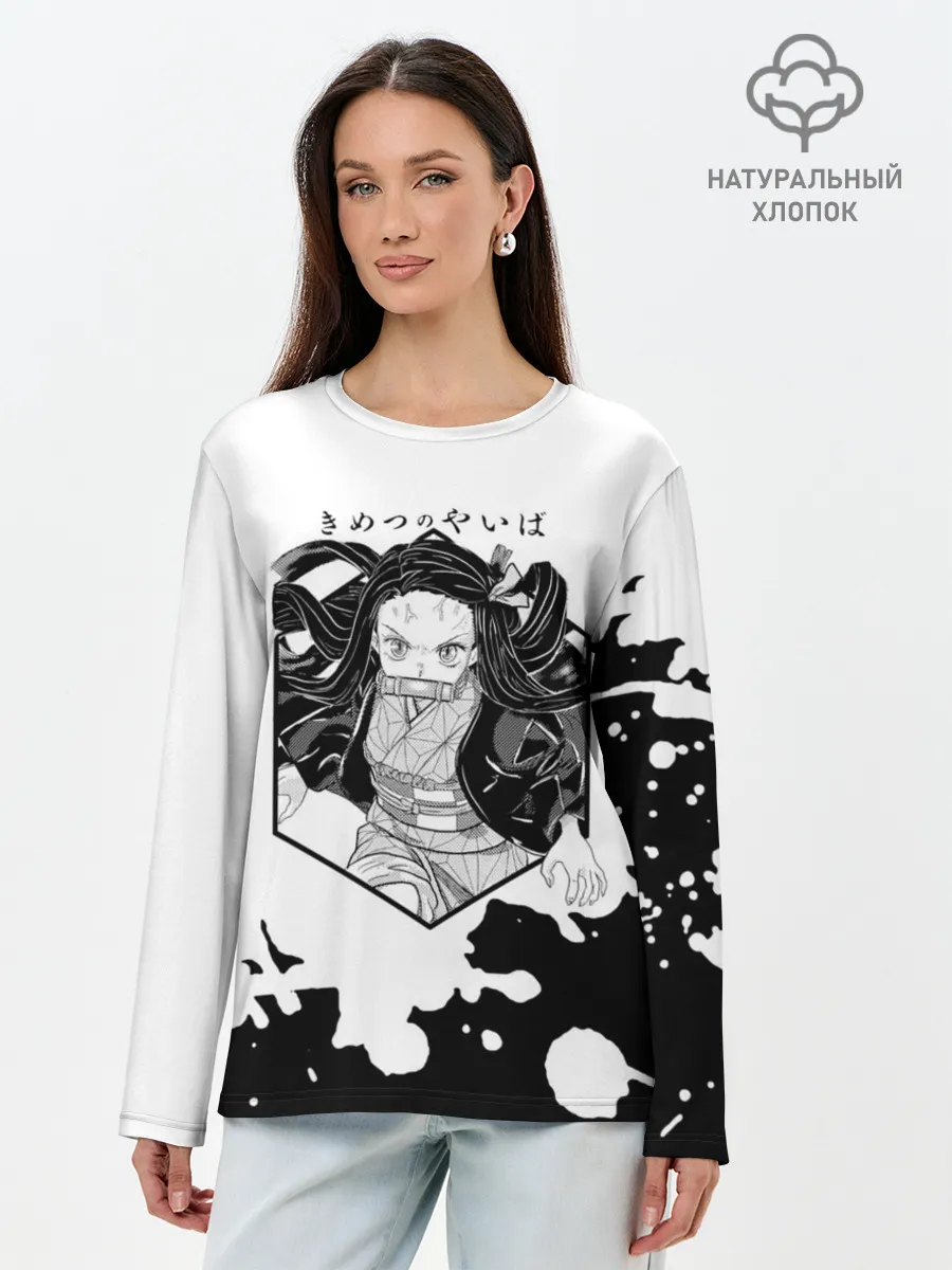 Лонгслив женский. Хлопок / Nezuko Kamado Kimetsu no Yaiba