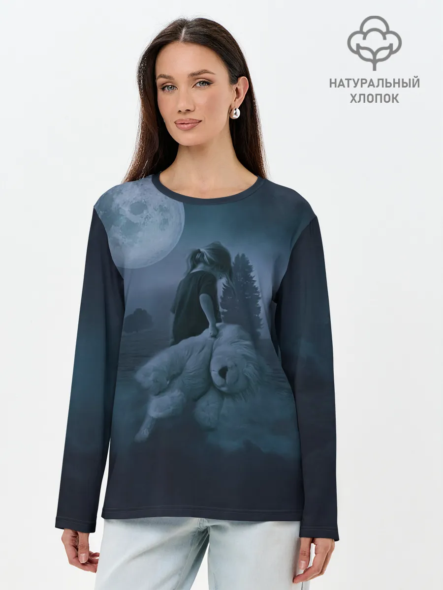 Лонгслив женский. Хлопок / Девочка и полнолуние