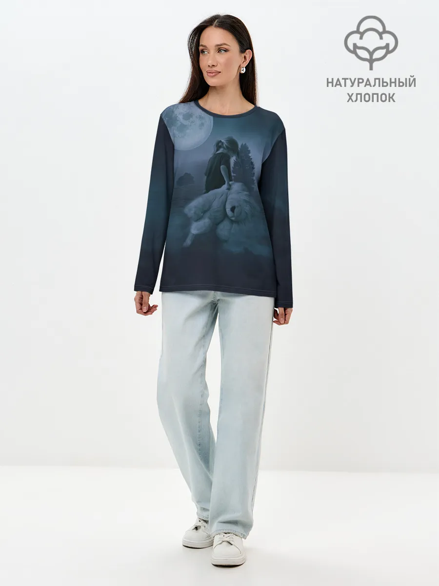 Лонгслив женский. Хлопок / Девочка и полнолуние