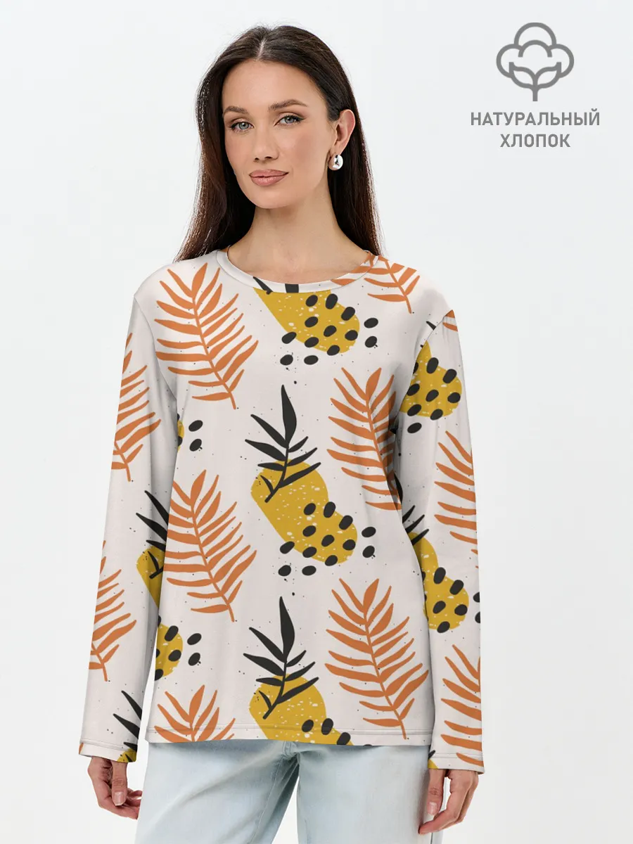 Лонгслив женский. Хлопок / Абстрактные ветви - узор