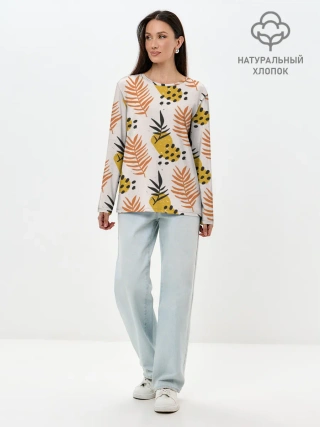 Лонгслив женский. Хлопок / Абстрактные ветви - узор