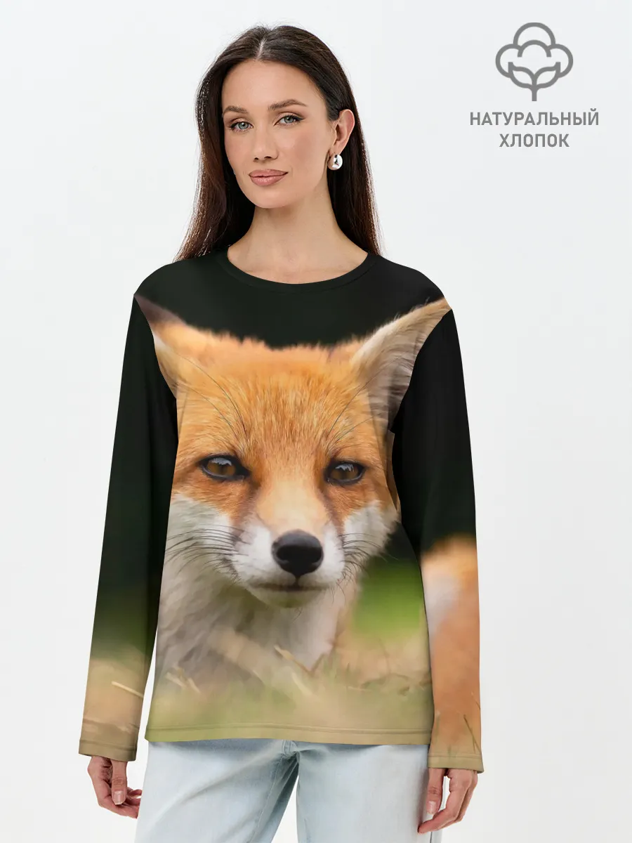 Лонгслив женский. Хлопок / Мордочка лисицы