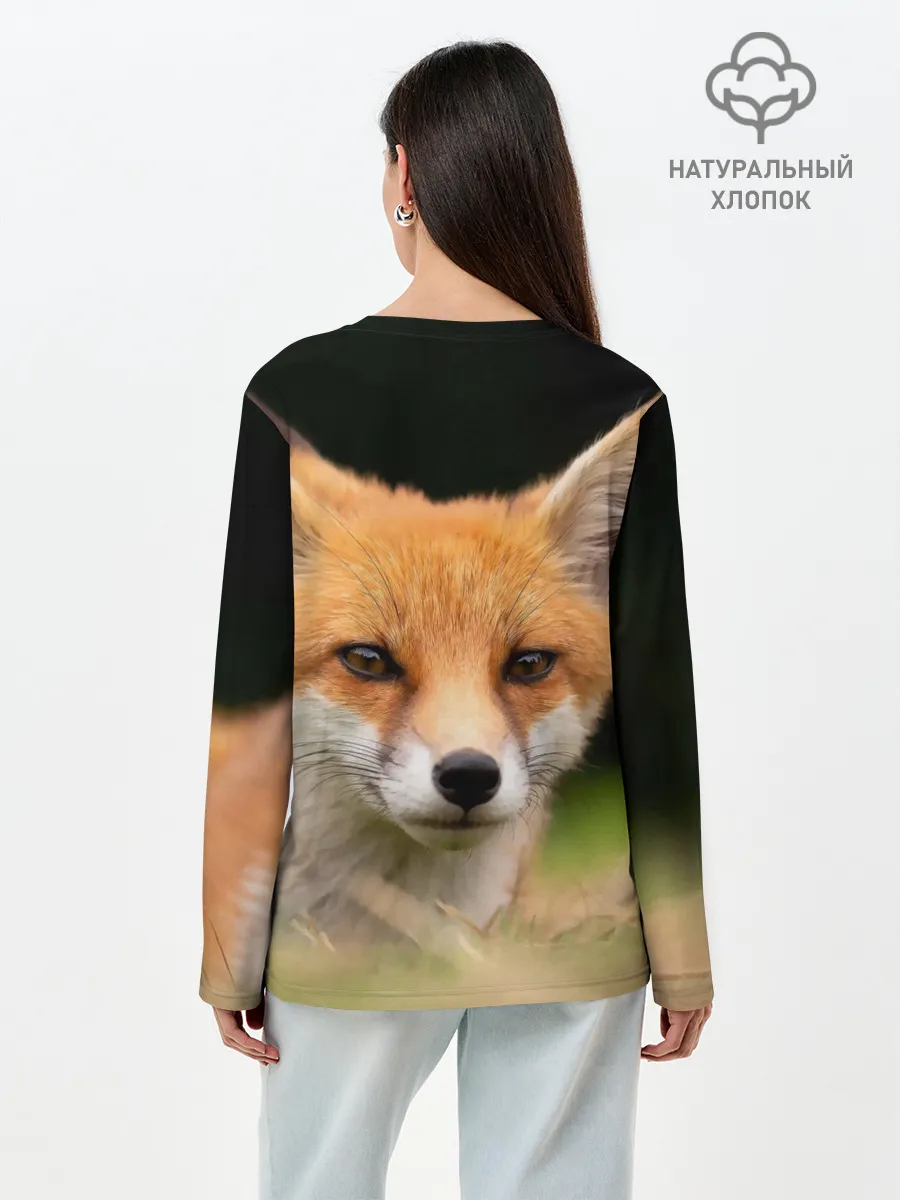 Лонгслив женский. Хлопок / Мордочка лисицы