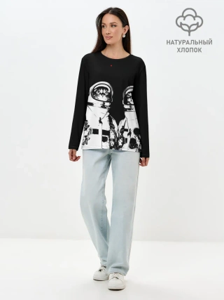 Лонгслив женский. Хлопок / Коты Космонавты