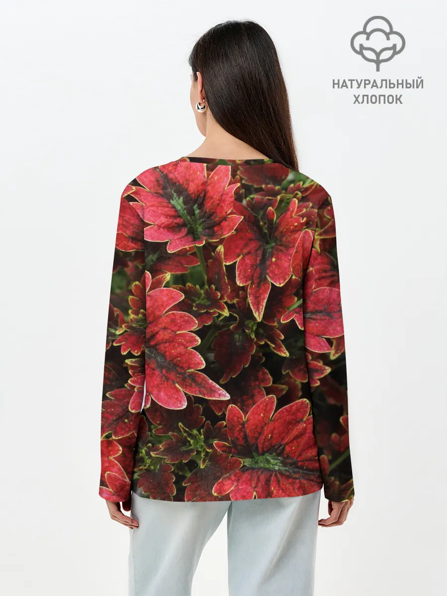 Лонгслив женский. Хлопок / Красные листья