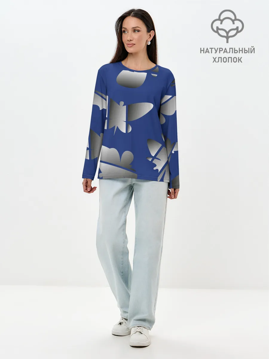 Лонгслив женский. Хлопок / градиентные бабочки