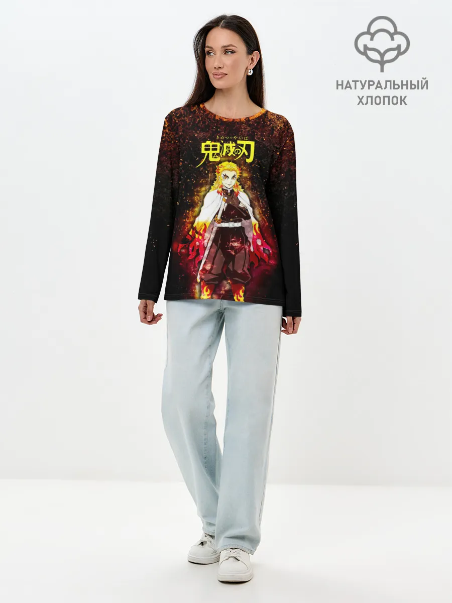 Лонгслив женский. Хлопок / Кёджуро Ренгоку Kimetsu no Yaiba