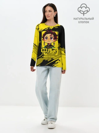 Лонгслив женский. Хлопок / Танджиро Камадо Kimetsu no Yaiba