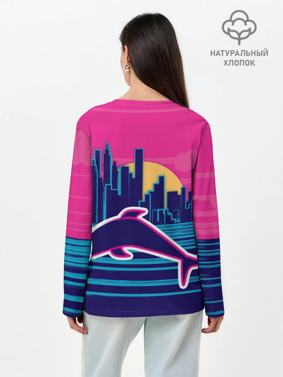 Лонгслив женский. Хлопок / Ретро дельфин