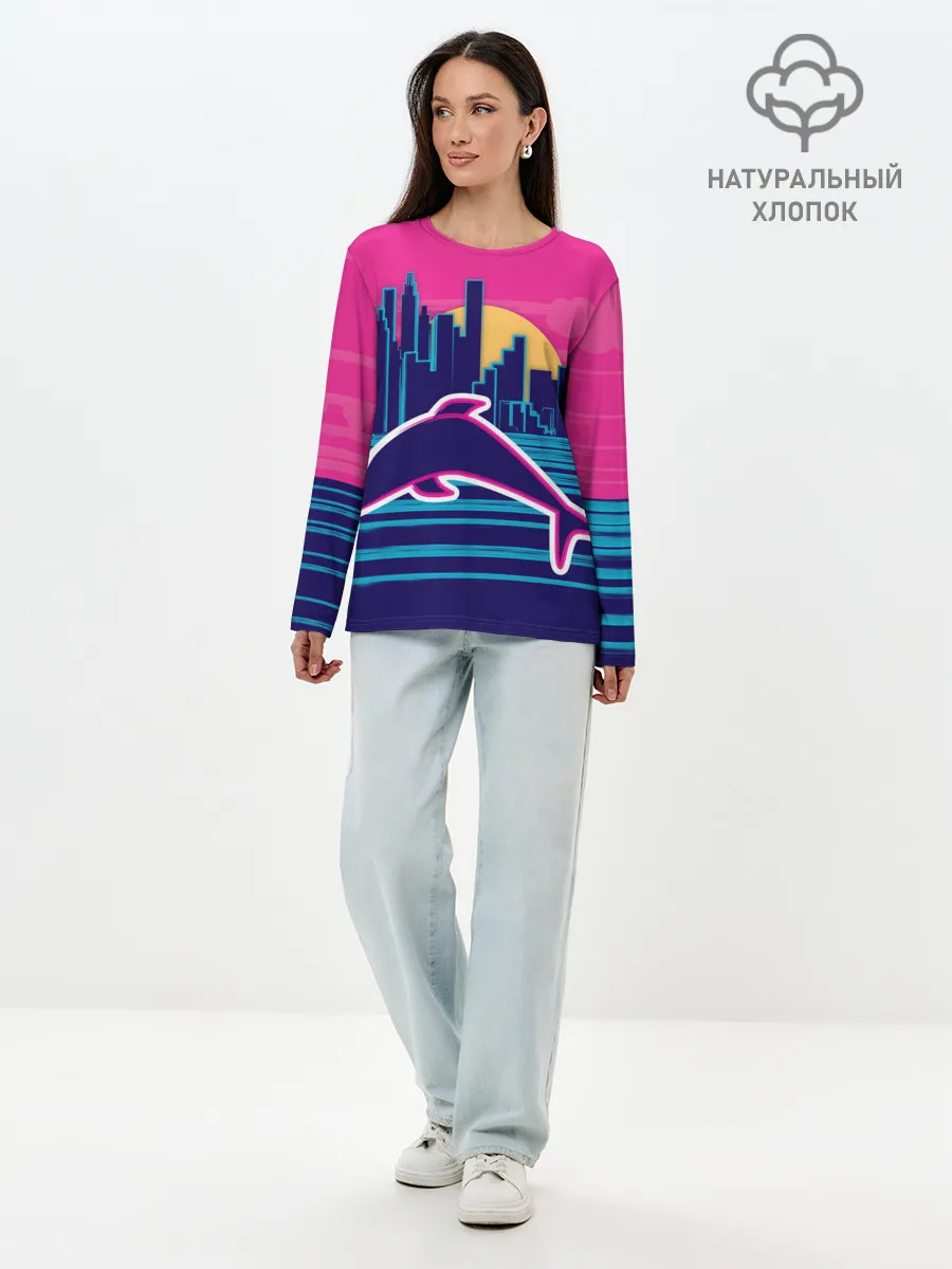 Лонгслив женский. Хлопок / Ретро дельфин