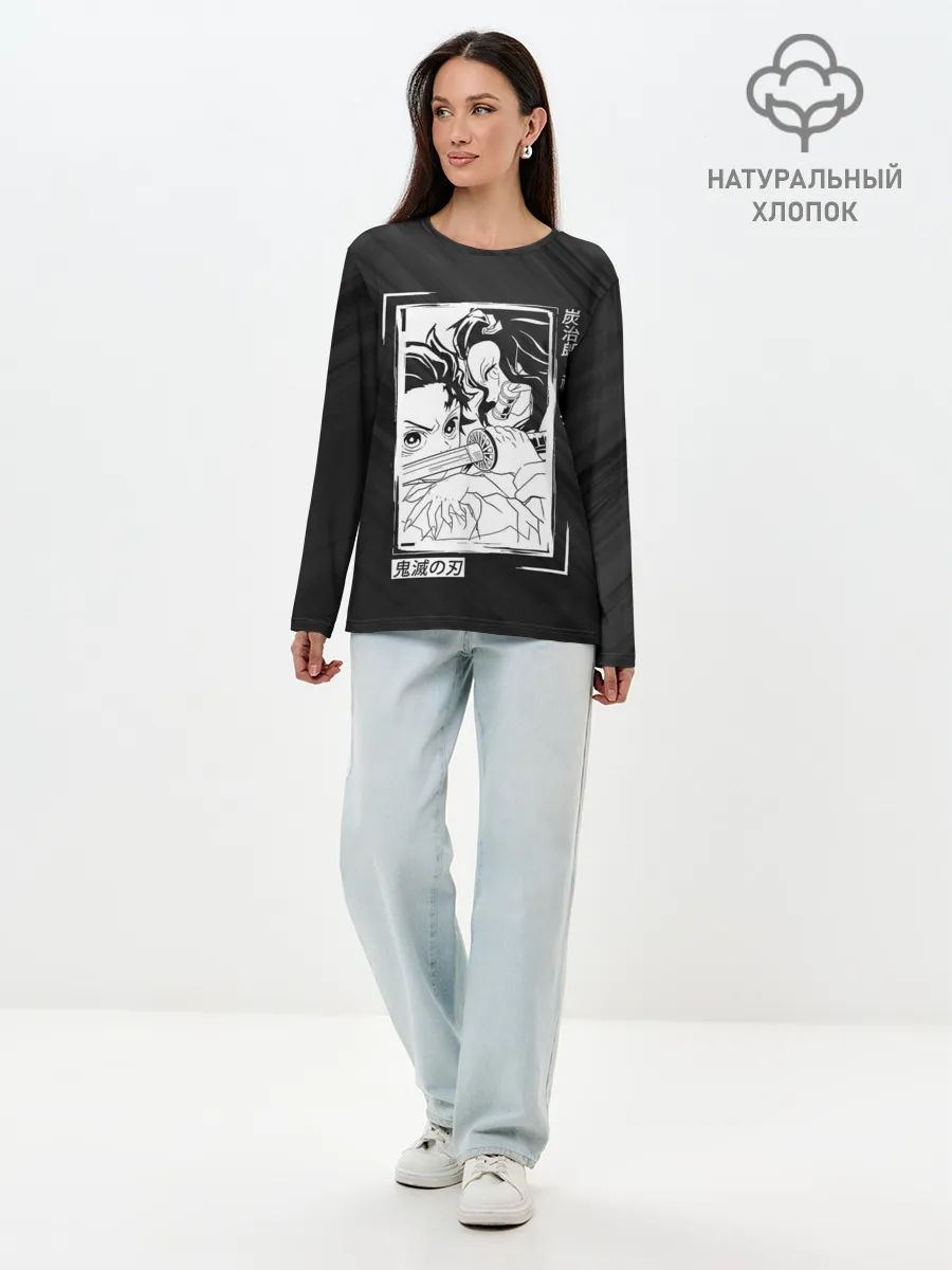 Лонгслив женский. Хлопок / Танджиро и Незуко Kimetsu no Yaiba