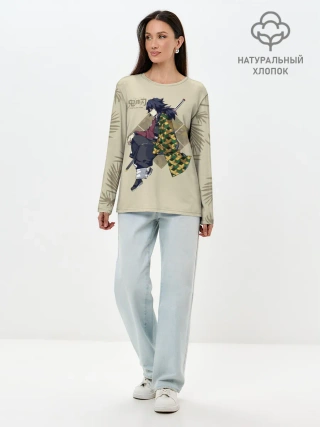 Лонгслив женский. Хлопок / Гию Томиока Kimetsu no Yaiba