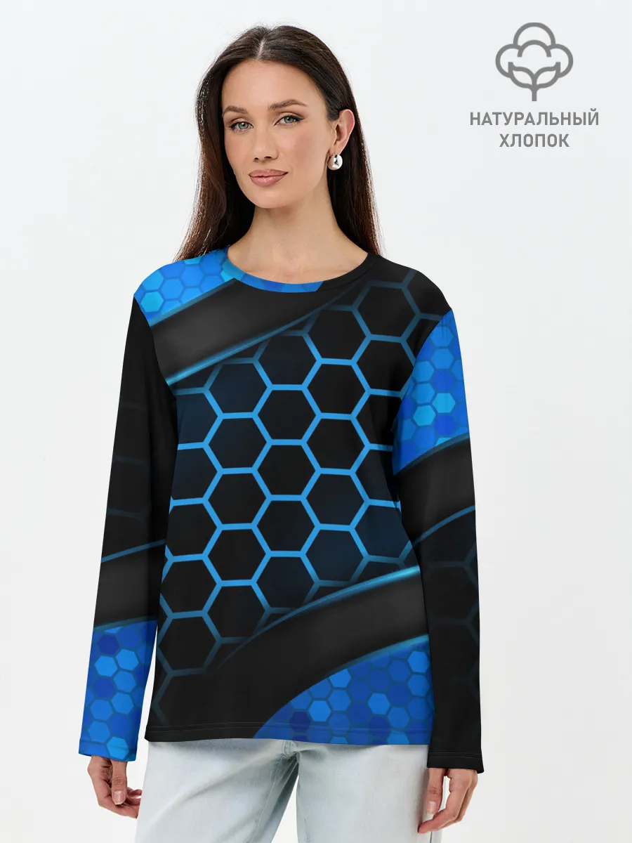 Лонгслив женский. Хлопок / 3D luxury blue 3Д СОТЫ и плиты