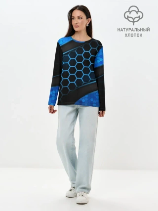 Лонгслив женский. Хлопок / 3D luxury blue 3Д СОТЫ и плиты