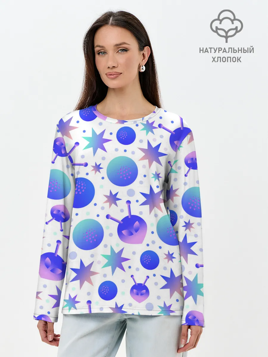 Лонгслив женский. Хлопок / Яркая галактика