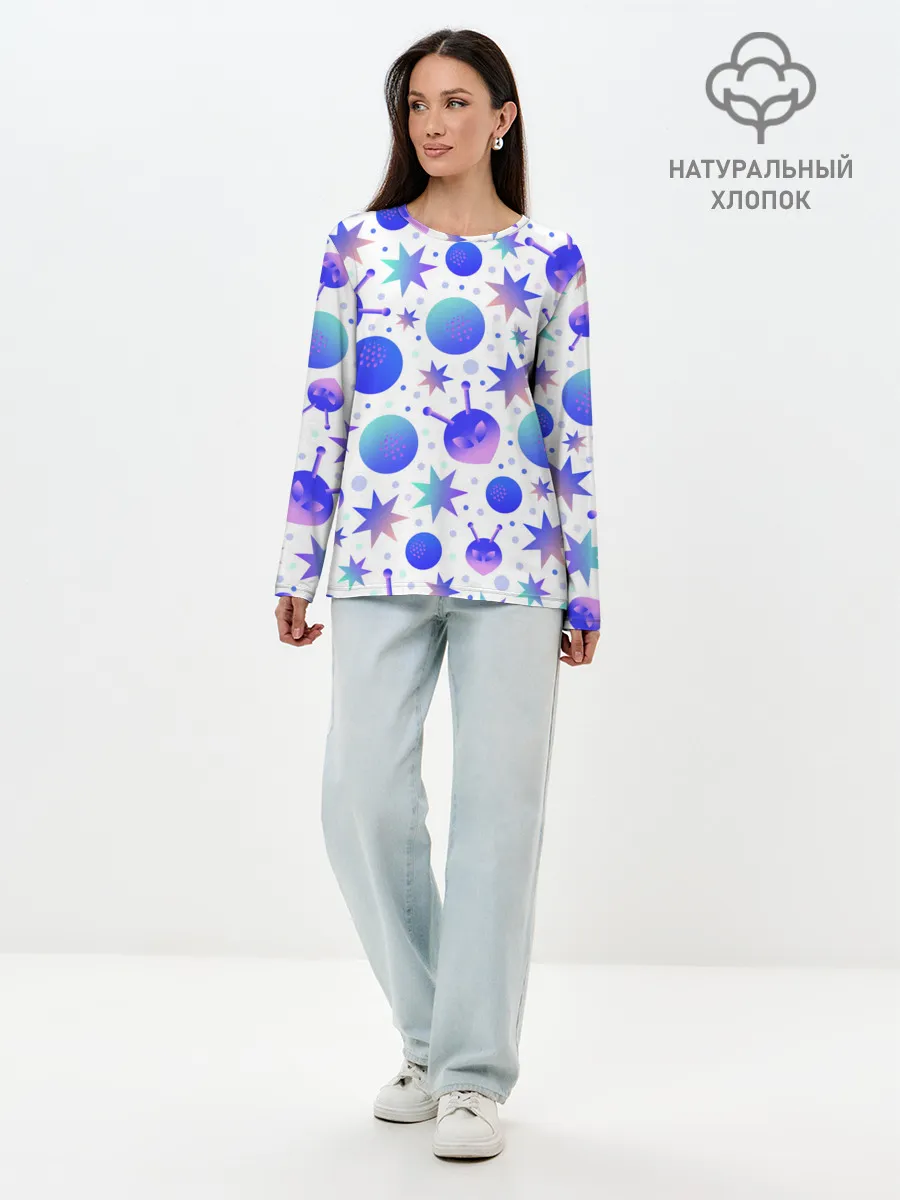 Лонгслив женский. Хлопок / Яркая галактика