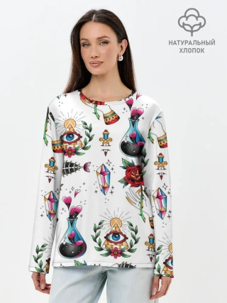 Лонгслив женский. Хлопок / Old school tattoo