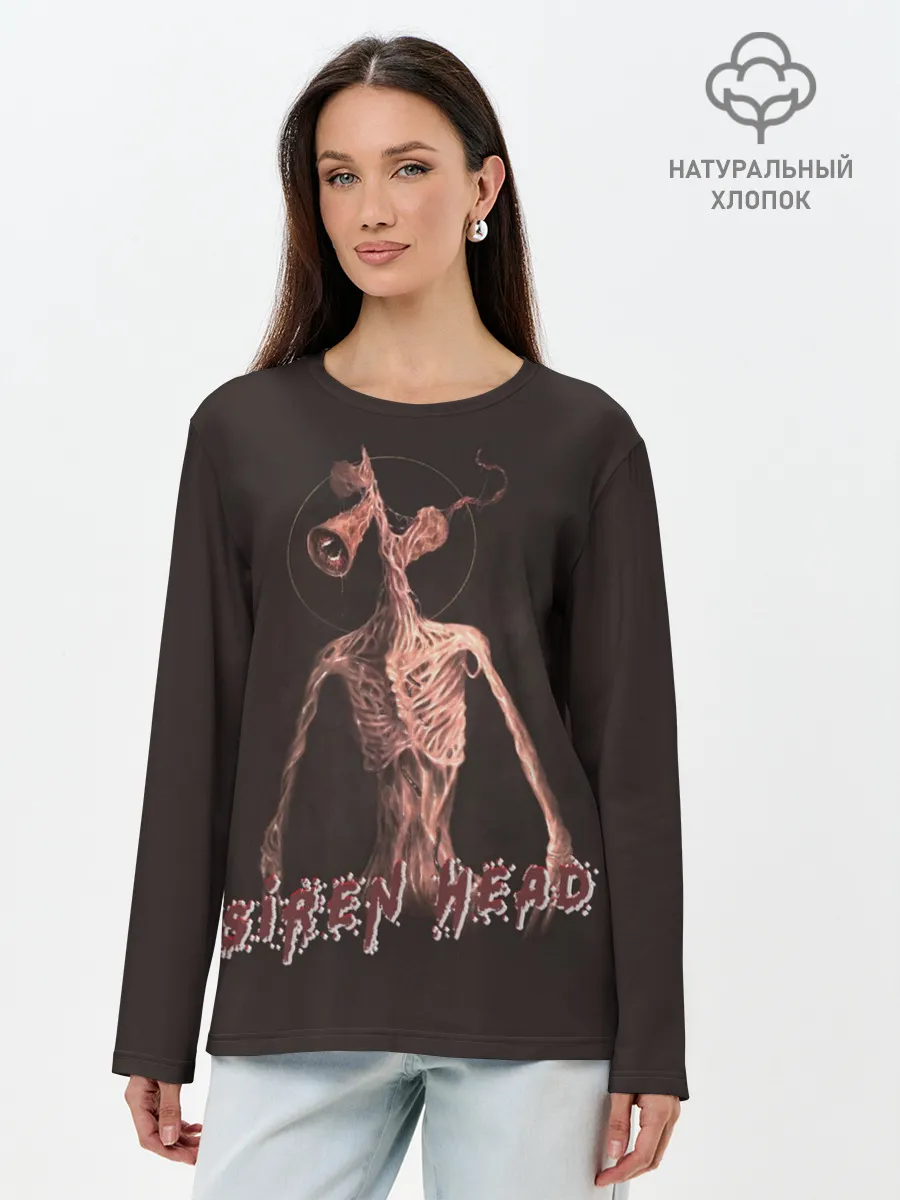 Лонгслив женский. Хлопок / Siren Head Надпись
