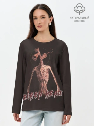 Лонгслив женский. Хлопок / Siren Head Надпись