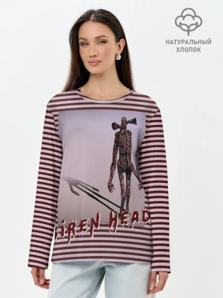 Лонгслив женский. Хлопок / Сиреноголовый Полосатый