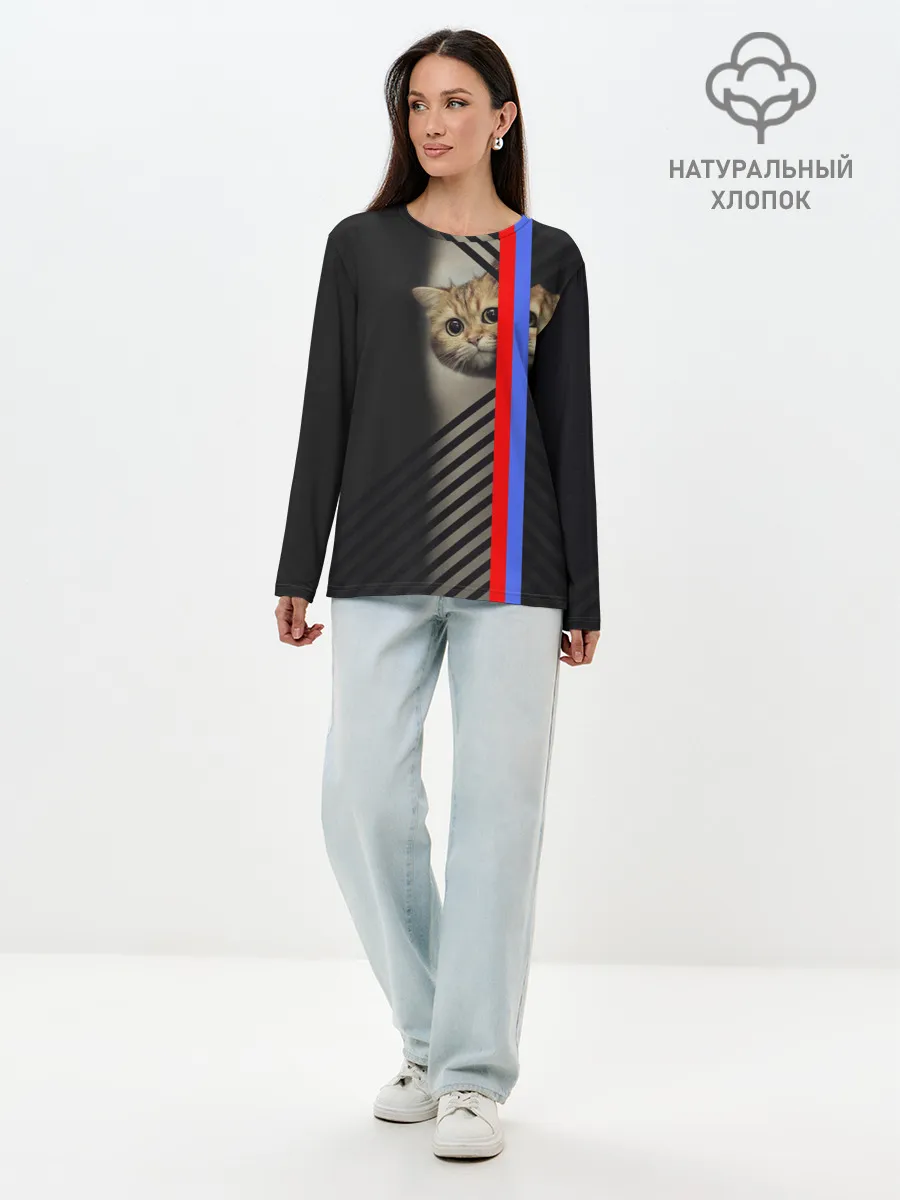 Лонгслив женский. Хлопок / Кот