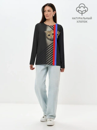 Лонгслив женский. Хлопок / Кот