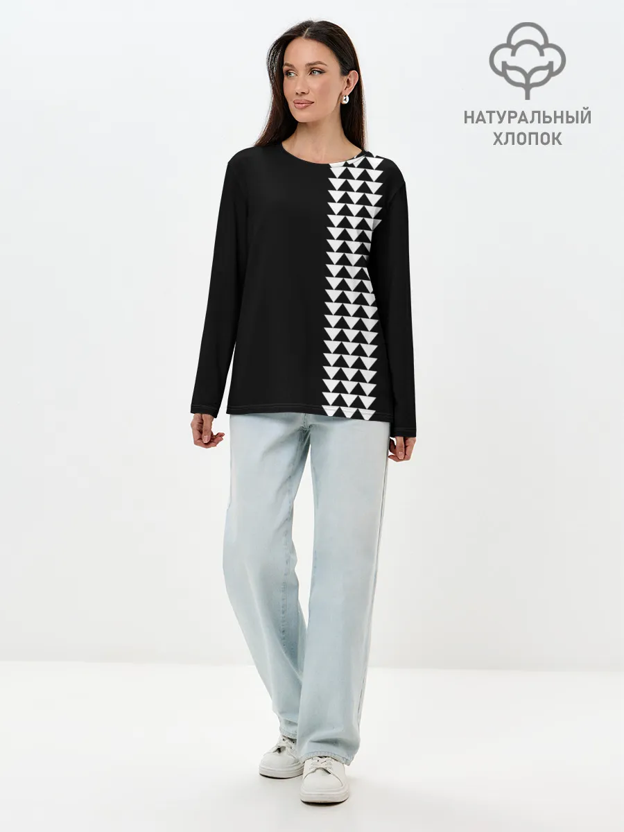 Лонгслив женский. Хлопок / Джейсон Момоа тату узор