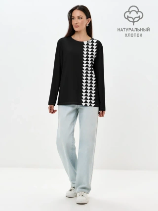 Лонгслив женский. Хлопок / Джейсон Момоа тату узор