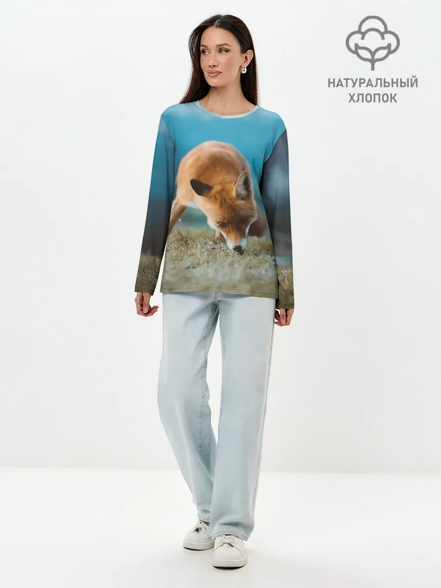 Лонгслив женский. Хлопок / Милая лисичка
